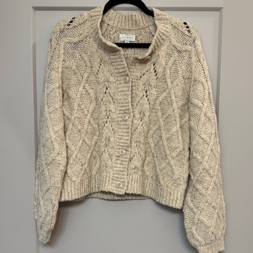 Lucky Brand Beige Cable Knit Cardigan